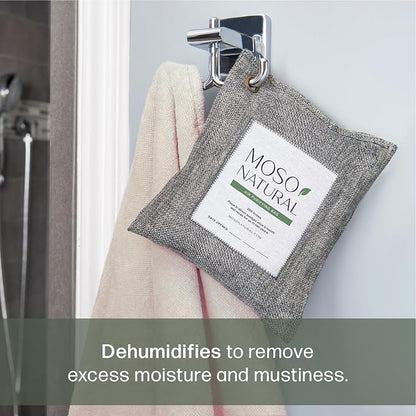 Moso Natural Air Purifying Bag 200g (3 Pack) Bamboo Charcoal Odor Absorber for Home & Car | Closet Odor Eliminator, Small Room Deodorizer & Car Air Freshener | Long Lasting Charcoal Bags Cover 90sqft
