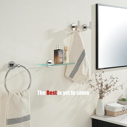 JQK Bathroom Glass Shelf Chrome, Tempered Glass Shower Storage 8 by 5 inches, 304 Stainless Steel Polished Chrome Wall Mount, TGS101L8-CH
