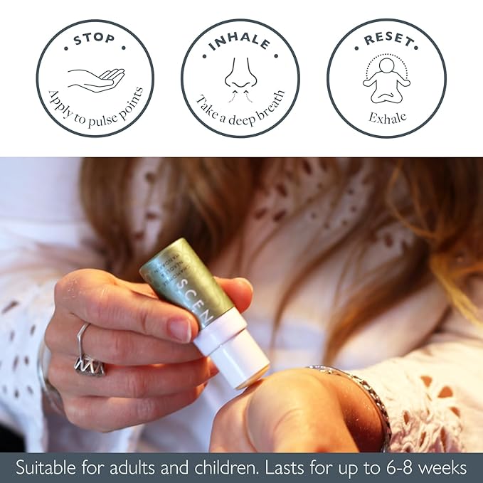 Scentered Aromatherapy Stress Relief Balm Stick - De Stress Essential Oil Roll On Calm Carry for Relaxation - Natural Stress Reliever - Chamomile, Rosemary - Self-Care Stocking Stuffers for Women