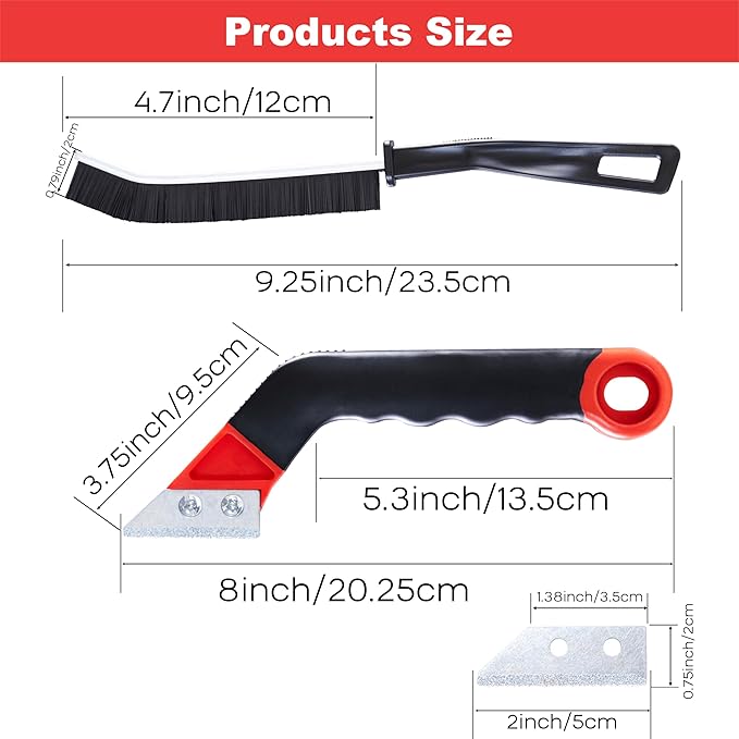 Grout Removal Tool Kit - 10-Piece Gifts for Men, Dad | 2 Scrapers, 6 Blades & 2 Brushes for Tile Grout Scraper & Cleaning, Bathroom, Kitchen, Floor Tiles - Durable & Easy to Use