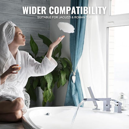 Waterfall Roman Tub Filler Faucet, Deck Mount Bathtub Filler with 360°Swivel Spout, 3 Holes Bathroom Tub Faucet with Sprayer, Chrome