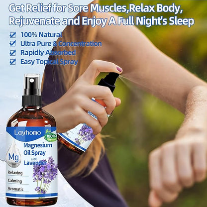 Magnesium Oil for Feet,Pure Magnesium Spray for Sleep,Liquid Topical Athletes Foot Spray Soothing Sore Muscles,Relaxing Leg Cramps Pain Ultra Concentration with Lavender Oil - 200ML