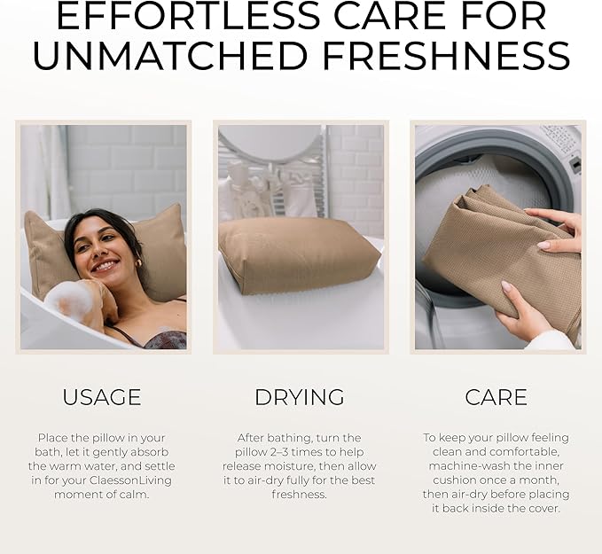 Luxury Bath Pillow for Tub - Thick and Comfortable Bathtub Pillow Support for Head and Neck and Back - Washable Quick-Drying Bath Pillows - Bath Cushion for Home Spa - Fits Any Bathtub - Sand