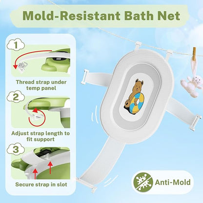 AVIDOR Baby Bathtub,Collapsible Bathtub for Newborn to Toddler,Durable Essential Infant Bath Tub,Portable Travel Baby Tub with Soft Cushion,No-Slip Hanging and Detachable(Green)
