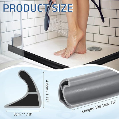 uxcell Shower Water Barrier, 78" TPE Splash Guard Shower Water Stopper Retention System for Bathtub Sink Washing Machine Dry and Wet Separation, 1.18"W x 1.77"H, Gray