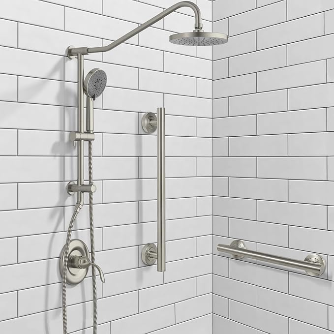 Lava Odoro Shower Grab Bar, Modern Stainless Steel Handicap Grab Bar for Bathtubs and Showers, Shower Safety Bar for Seniors Disabled, ADA-Compliant (Brushed Nickel, 12 Inch)