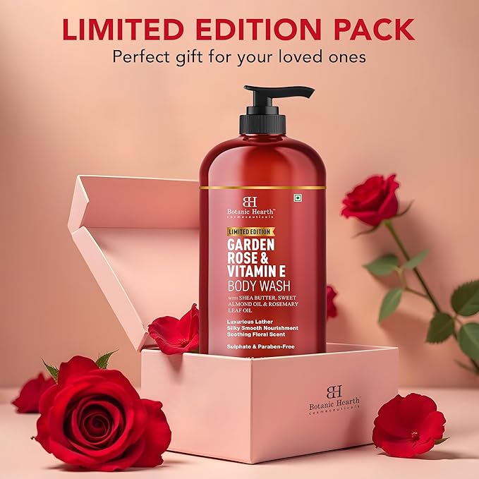 Botanic Hearth Garden Rose & Vitamin E Body Wash – Limited Edition Hydrating Shower Gel with Shea Butter & Sweet Almond Oil, Luxurious Lather, Sulfate & Paraben Free – 16 fl oz