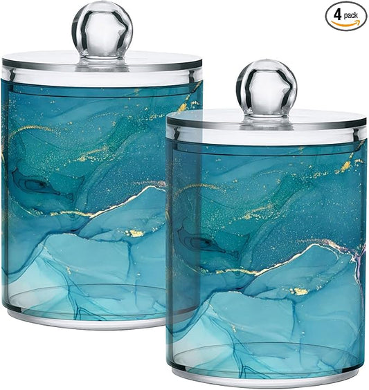 MNSRUU 4 Pack Qtip Holder Organizer Dispenser Blue Marble Abstract Fluid Art Bathroom Containers Bathroom Vanity Storage Canister Apothecary Jars for Cotton Swabs/Pads/Floss