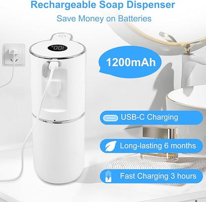 Automatic Soap Dispenser Touchless, Rechargeable Foaming Hand Soap Dispenser with 6 Adjustable Levels & Waterproof Design | Hands-Free Dispenser for Bathroom, Kitchen, Dishwashing & Shower