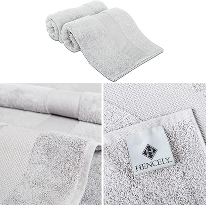 Hencely Luxury Hand Towel - Set of 2 (16x28 Inches) - Soft Turkish Cotton, Absorbent, Quick-Drying Face, Body, Kitchen, and Bathroom Towel (Hand Towels 2 Pack, Silver)
