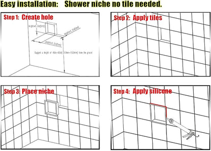 Stainless Steel no Tile Needed Metal Niche,Double Shelves，Stainless Steel Finished Shower Insert Wall Niche(Brush, 24 * 12 in)