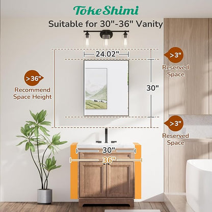 TokeShimi 24x30 Recessed Medicine Cabinet with Mirror Wall Mounted, Metal Beveled Mirror with Storage for Bathroom Vanity, Aluminum White Medicine Cabinet Mirrored