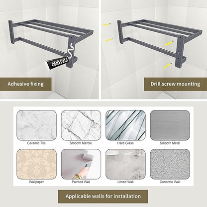 Bathroom Towel Rack, 24 Inch Towel Holder with Double Towel Bar, Aluminum Alloy Square Modern Hotel Style Wall Mounted Bathroom Shelf Organizer