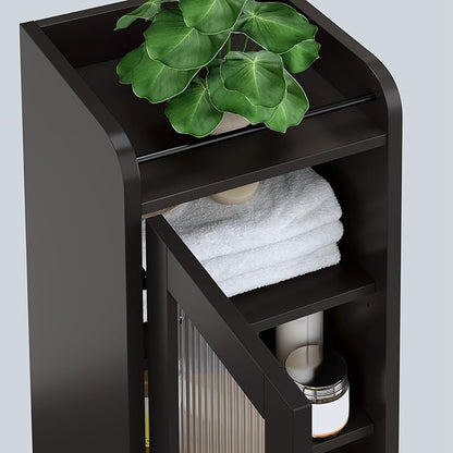 Tall Bathroom Storage Cabinet, Narrow Storage Cabinet with Adjustable Shelf Thin Linen Tower Two-Way Doors Contemporary Cabinet for Bathroom, Kitchen, Living Room, Espresso