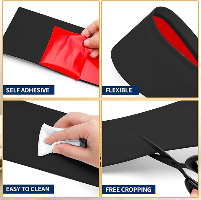 Flexible Baseboard Molding Trim 4 Inch Self-Adhesive Vinyl Wall Base Peel and Stick Cove Base Rubber Wall Baseboard Moulding Trim (200Ft, Black)