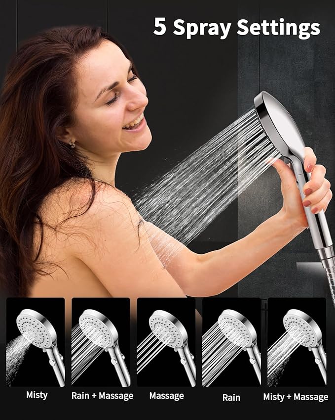 FASDUNT Shower Head with Handheld, High Pressure Handheld Shower Head with 80" Extra Long Stainless Steel Hose & Adjustable Bracket, Showerhead with ON/OFF Switch for Pets Bath