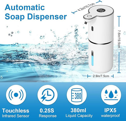 2 Pack Automatic Foaming Soap Dispenser Touchless, USB Rechargeable Smart Hand Soap Dispenser, 6-Level Adjustable, 12.8oz/380mL Wall Mount for Bathroom Kitchen Dish Soap-White