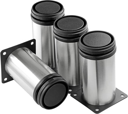 4 Inch Metal Furniture Legs Stainless Steel Adjustable Legs Silver Table Legs Round Cabinet Legs for Coffee Table Cabinet Desk Sofa Shelves, Pack of 4