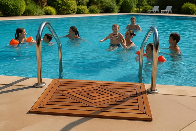 Designer Teak Shower Mat Large 31.5 X 19.5 Naturally Water-Resistant with Teak Oil Finish for Bathroom, Bath, Pool, Spa, Boat, Sauna, Patio, RV, Front Door from Our Diamond Collection