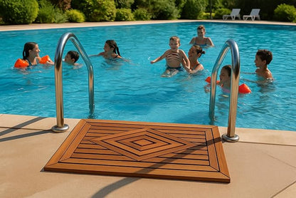 Designer Teak Shower Mat Large 31.5 X 19.5 Naturally Water-Resistant with Teak Oil Finish for Bathroom, Bath, Pool, Spa, Boat, Sauna, Patio, RV, Front Door from Our Diamond Collection