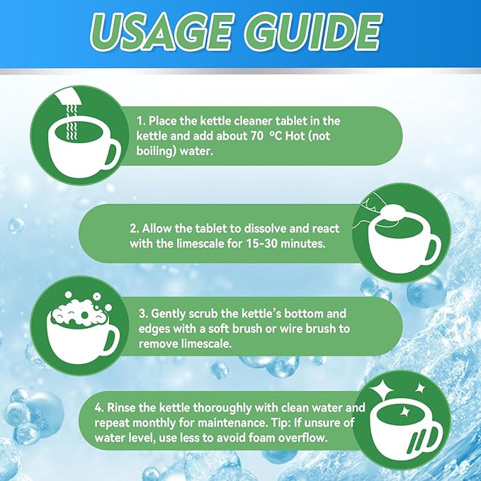 Kettle Descaler Tablet, 20 Pack Kettle Cleaner Removes Hard Water Buildup, Efficient Water Bottle Cleaning Tablets, Limescale Remover Tablet For Kettles, Coffee Machines, Shower Heads