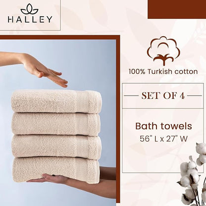 HALLEY Turkish Cotton Towels (Pack of 4) Bath Towels Super Soft Highly Absorbent 100% Cotton Towels for Bathroom and Kitchen for Mother’s Day (Ivory White)
