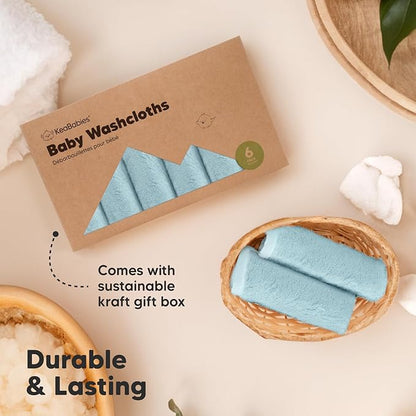 6-Pack Baby Washcloths - Soft Absorbent Viscose from Bamboo Wash Cloths for Babies, Kids, Toddlers, Infant, Newborn Bath Towels, Gentle on Sensitive Skin, 10x10 Reusable Face Towels (Sky)