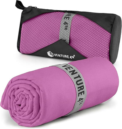 VENTURE 4TH Quick Dry Towel. Microfiber Travel Towel Ideal for Camping, Hiking, Backpacking, Gym. Lightweight & Fast Drying Travel Towels for Body. Compact & Easy to Pack - Purple Medium