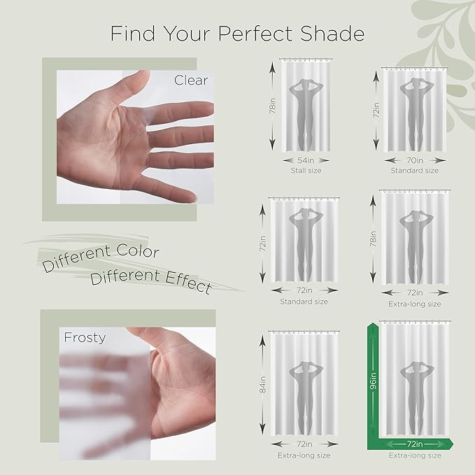 Stitch & Stone Shower Curtain Liner, Premium Medium Weight Durable Waterproof 6g PEVA for Bathroom with Weighted Magnets, Extra Long 72" x 96", Clear 1 Pack