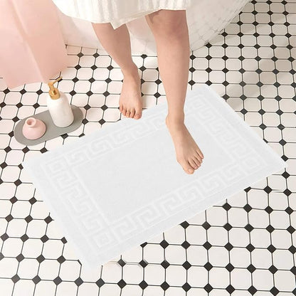 DAN RIVER Greek Cotton Bath Mats Set of 2 – Not a Bathroom Rug, Ultra Soft, Highly Absorbent & Machine Washable Bath Mat Towel for Bathroom Floor Mat – Durable, Quick-Dry, 21x34 Inches, White