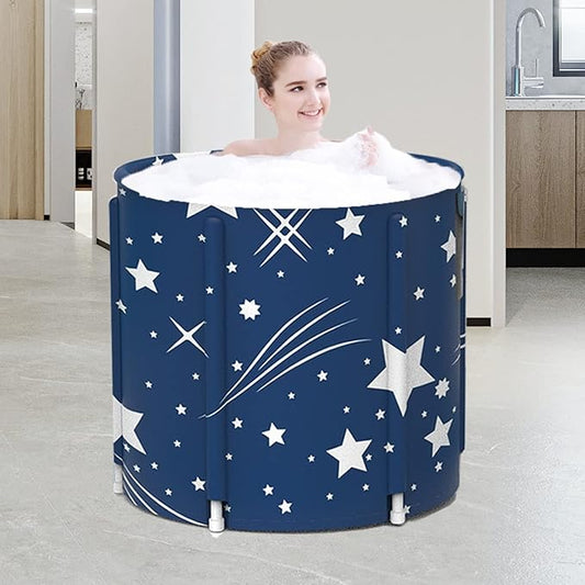 ptlsy Portable Bathtub, Japanese Soaking Bath Tub for Shower Stall, Foldable Bathtub with Thermal Foam, Freestanding, Folding & Soaking Spa Bath Tub with Pillow for Small Spaces (Blue Sky)