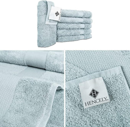 Hencely Premium 6-Pack Washcloths 12x12 Inches Soft Turkish Cotton High Absorbent and Quick Dry Dishtowel for Kitchen and Bath (Wash Cloth 6 Pack, Water Green)