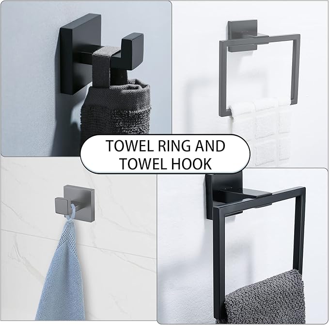 Bathroom Towel Bar Holder Sets Matte Black 4-Piece Bathroom Hardware Set Stainless Steel Bath Accessories Kit. Wall Mounted,23.6 Inch