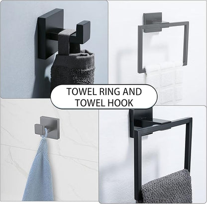 Bathroom Towel Bar Holder Sets Matte Black 4-Piece Bathroom Hardware Set Stainless Steel Bath Accessories Kit. Wall Mounted,23.6 Inch