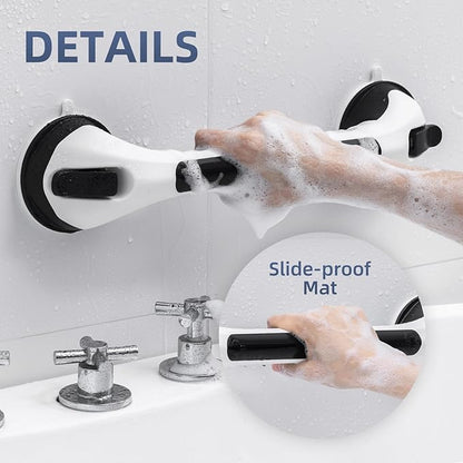 Grab Bars for Bathtubs and Showers Glow in The Dark, 17 inch Suction Grab Bar, Shower Handle Safety Grip Handrail for Seniors and Elderly, Removable Waterproof No Drilling, Black