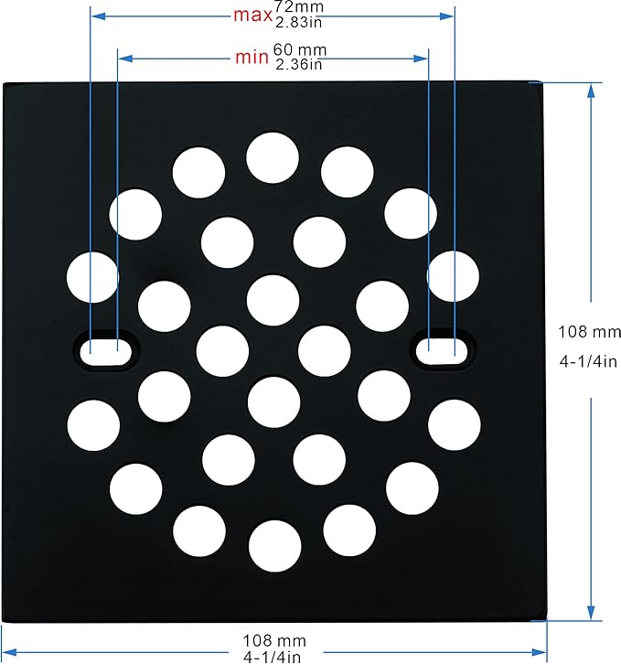 RRAJJ Square Improve 4-1/4 Inch(108mm*108mm) Screw-in Shower Floor Drain Grate Strainer (Black)