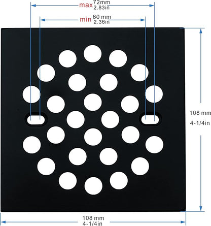 RRAJJ Square Improve 4-1/4 Inch(108mm*108mm) Screw-in Shower Floor Drain Grate Strainer (Black)