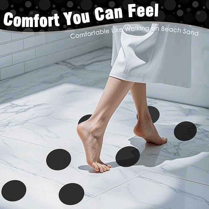 S&X 24 Pcs Anti Slip Shower Stickers (Large 4" Round), Modern Black Non Slip Bathtub Stickers, High Traction Grit Safety Dots for Tub Floor, Waterproof with Scraper