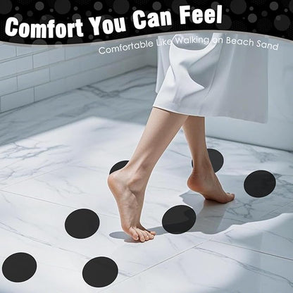 S&X 24 Pcs Anti Slip Shower Stickers (Large 4" Round), Modern Black Non Slip Bathtub Stickers, High Traction Grit Safety Dots for Tub Floor, Waterproof with Scraper