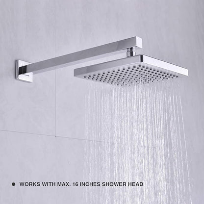 Shower Arm with Flange 16 Inch Stainless Steel Overhead Shower Extension Arm Bathroom Wall Mounted Pipe for Rainfall Showerhead, Chrome