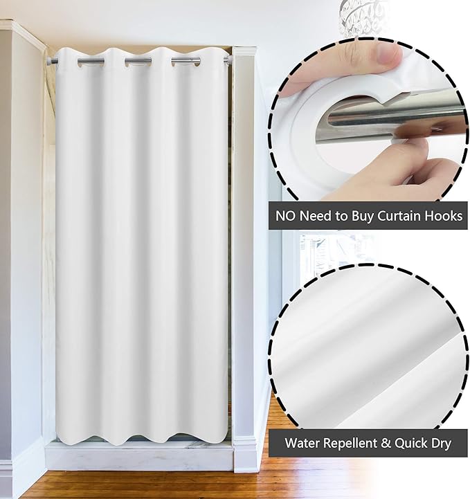 River Dream No Hook 60" Width Shower Curtain Microfiber - Soft Fabric Shower Stall Curtain Hotel Grade, Waterproof & Machine Washable, White, 60x74