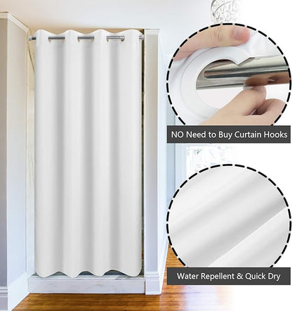 River Dream No Hook 60" Width Shower Curtain Microfiber - Soft Fabric Shower Stall Curtain Hotel Grade, Waterproof & Machine Washable, White, 60x74