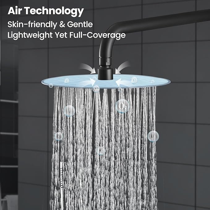 Airuida Shower Fixtures 2 Functions Shower Faucet Set Wall Mounted for Bathroom High Pressure Brass Handheld Shower with Rough-in Valve Round Rainfall 10 Inch Shower Head Matte Black