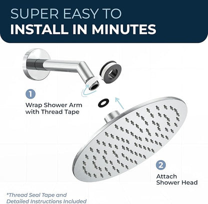 HammerHead Showers® Solid Metal 8 Inch Rainfall Shower Head – CHROME - Shower Head Rainfall - 2.5 GPM High Flow Shower Head Optimized for Pressure – Large Round Rain Shower Heads