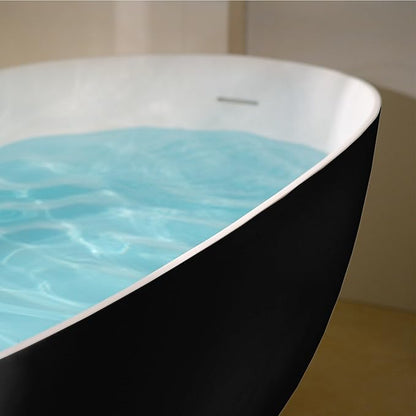 WOODBRIDGE 69" L x 32" W Luxury Contemporary Solid Surface Stone Resin Freestanding Bathtub in Matte Black with 2-Drain Covers