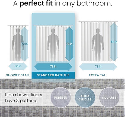 LiBa Plastic Shower Curtain, Heavy Duty 8G Shower Curtain for Bathroom, Waterproof Vinyl Shower Curtain, 3 Magnets, Rustproof Mental Grommets - 3D Clear Pebbles Pattern, 72x72