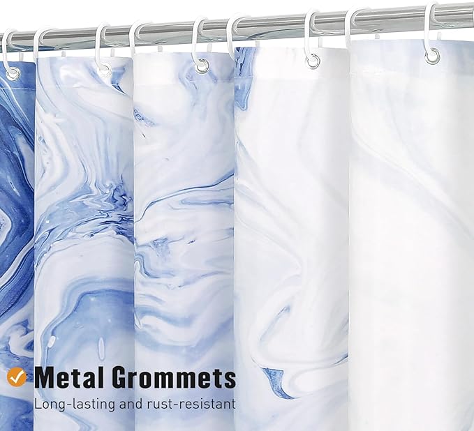 MitoVilla Navy Blue Marble Small Stall Shower Curtain 36 x 72, Abstract Ombre Half Size Narrow Shower Curtain Set, 36 inch Modern Fabric Shower Curtains for Chic Luxury Bathroom Decor