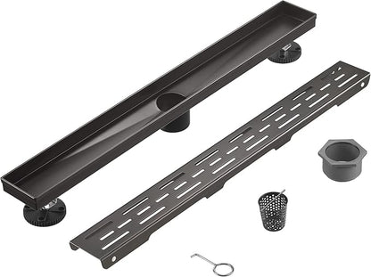 HEATGENE 24-Inch Linear Shower Drain in Venetian Bronze - Stainless Steel Rectangular Shower Floor Drain - Removable Decorative Cover - Adjustable Leveling Feet - CUPC Certified