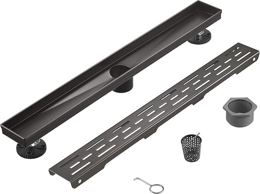 HEATGENE 36-Inch Linear Shower Drain in Venetian Bronze - Stainless Steel Rectangular Shower Floor Drain - Removable Decorative Cover - Adjustable Leveling Feet - CUPC Certified