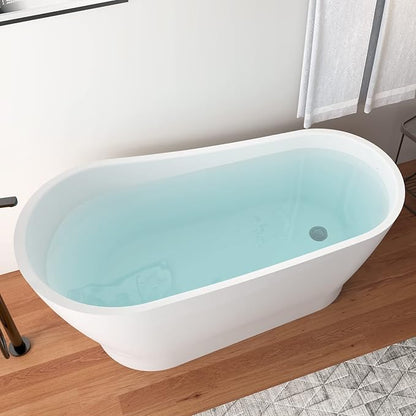 67" Acrylic Freestanding Bathtub, Elegant Skirted Free Standing Tub, Soaking Tub with Integrated Slotted Overflow, Toe-Tap Chrome Drain, cUPC Certified, Glossy White